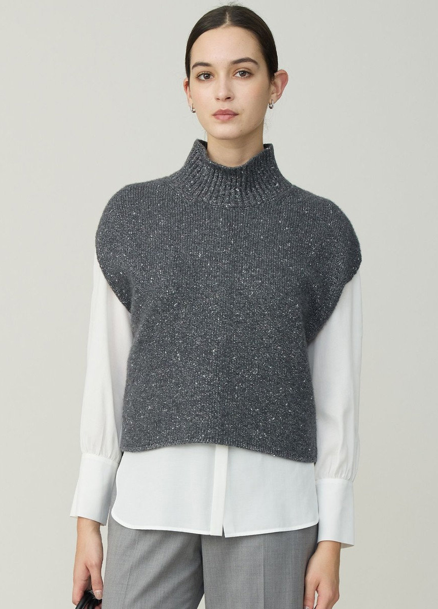 混毛金蔥高領針織背心